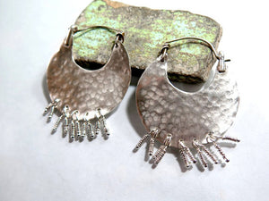 Large Hammered Silver Hoop Earrings