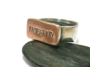 Unique Men's Ring,Ring With Letters,Silver Copper Ring,Chunky Ring,Mens customized Ring,Sterling Ring,Mixed Metals Jewelry,Ring For Him
