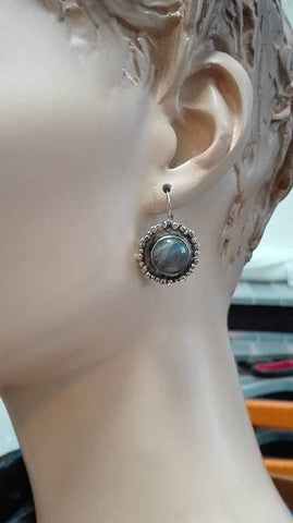 Round Silver Labradorite Dangle Earrings