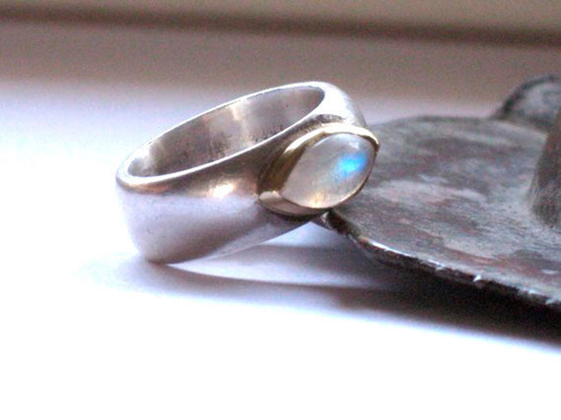 Moonstone Eye Shaped Silver Ring