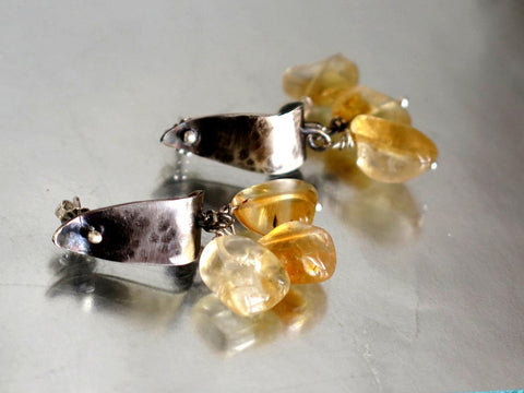 Citrine Silver Stud Dangle Earrings