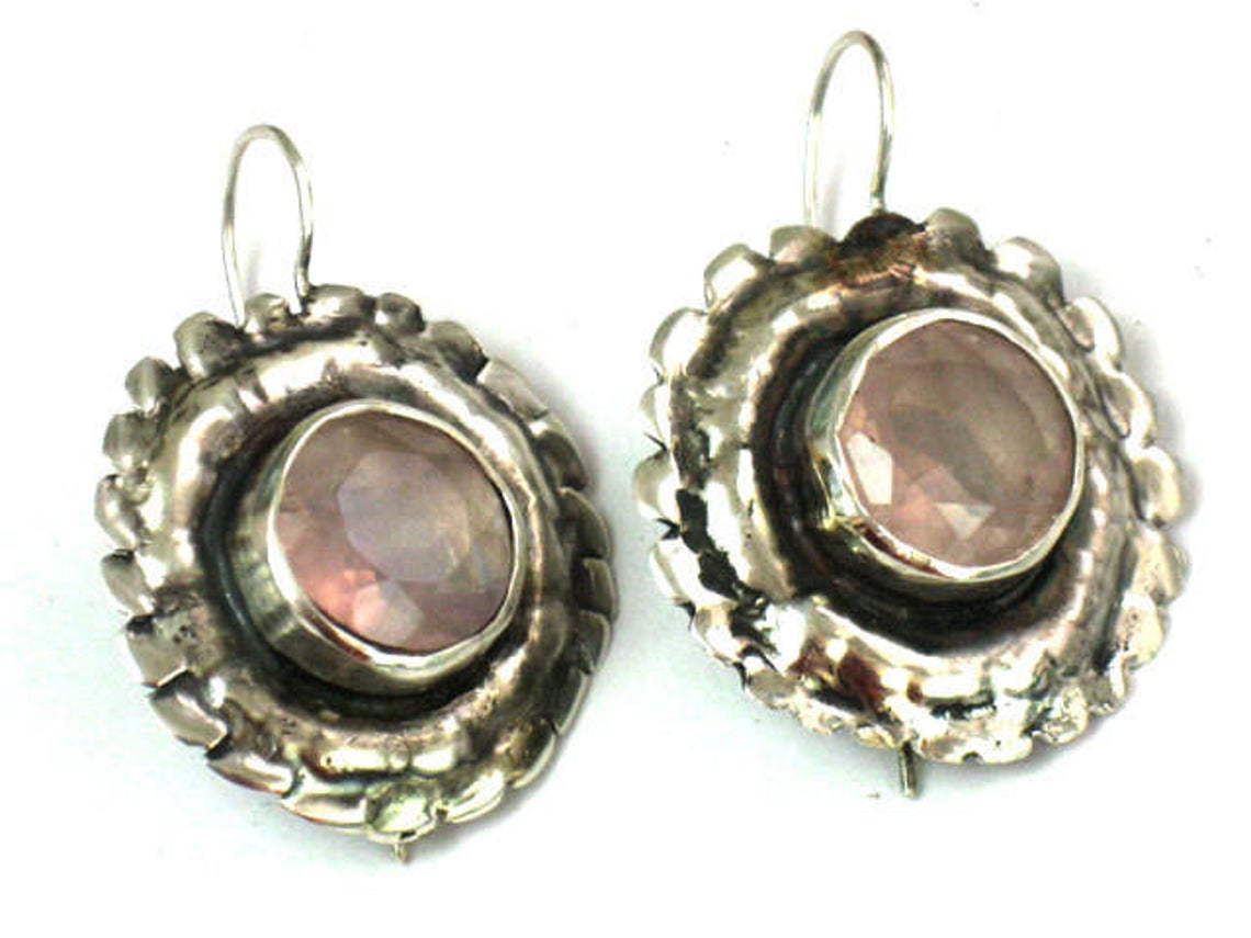 Round Sterling Rose Quartz Dangles