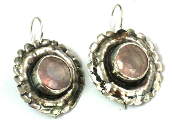 Round Sterling Rose Quartz Dangles