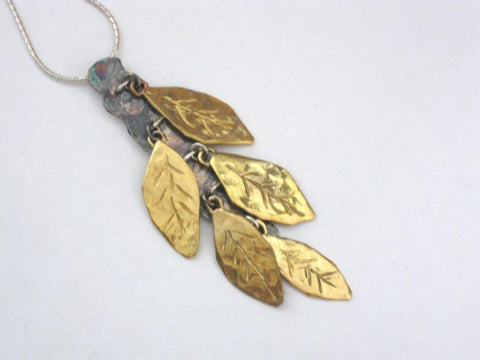 Gold Leaf Pendant,Branch Necklace,Textured Leaves,Leaf Necklace,Gold Plated Leaves,Gold Necklace,Gold Leaves,Gold Plated Silver,Women's Gift