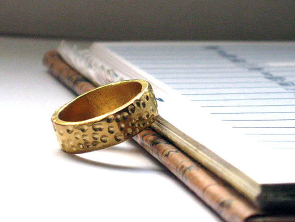 Hammered Solid 14k Gold Wedding Band