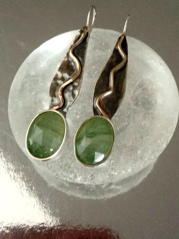 Two Tone Prehnite Stone Earrings.