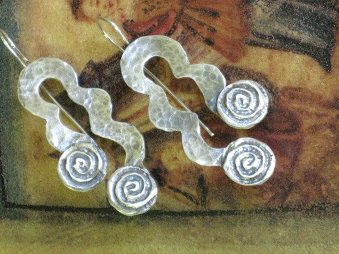 Long Spiral Dangle Sterling Earrings.