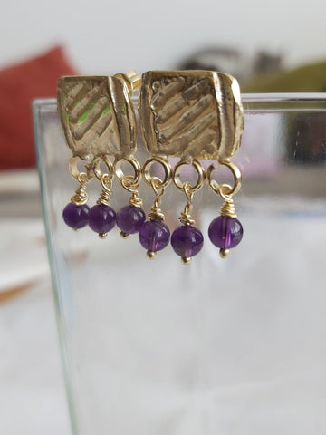 Gold Stud Dangles with Amethyst Beads