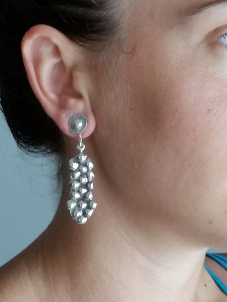 Elegant Hammered Long Silver Earrings