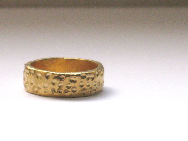 Hammered Solid 14k Gold Wedding Band