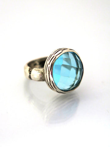 Large Silver London Blue Topaz Ring.