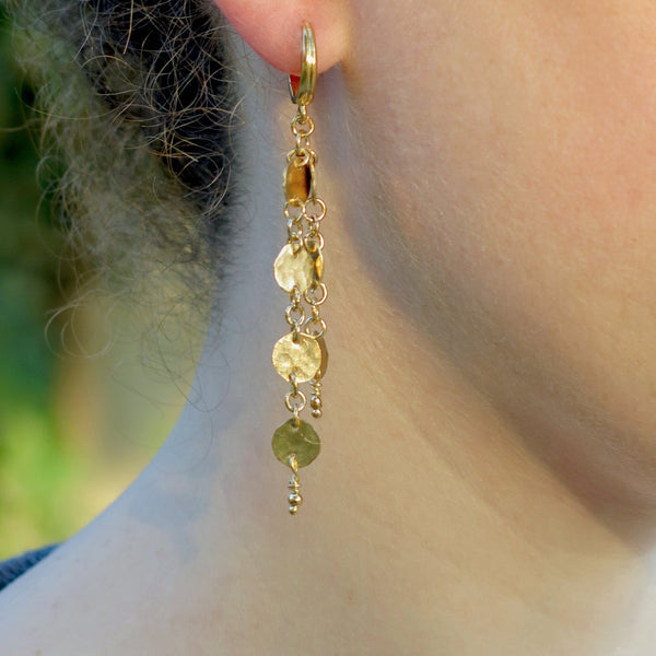 Long Gold Hammered Chain Dangle Earrings