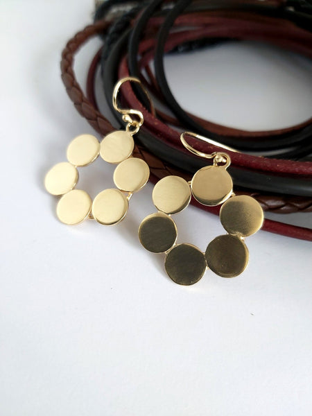 Circle Gold Earrings,Gold Geometric Earrings,Modern Geometric Dangles,Statement Dangles,Flat Earrings,Statement Earrings,Mother's Day Gift