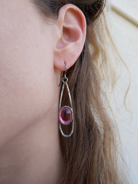 Long Tourmaline Quartz Silver Earrings.