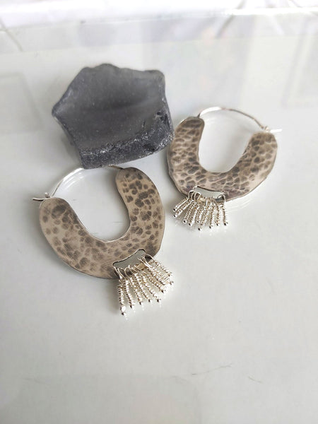 Large Silver Hammered Hoop Earrings