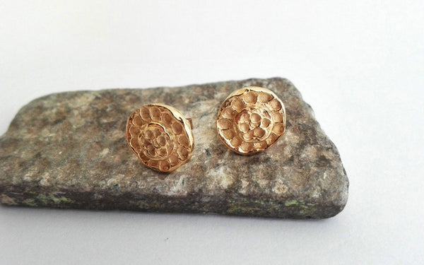 Round Yellow Gold Textured Studs