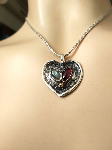 Handmade Silver Stones Heart Necklace