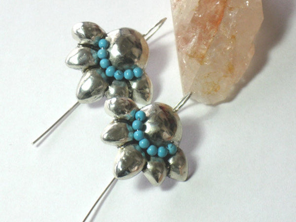 Dangle Silver Turquoise bead Earrings