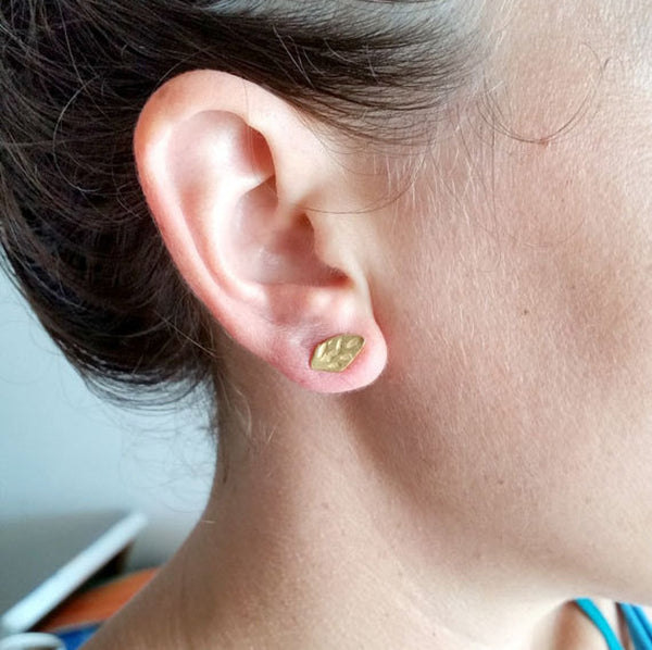 Gold Minimal Leaf Stud Earrings