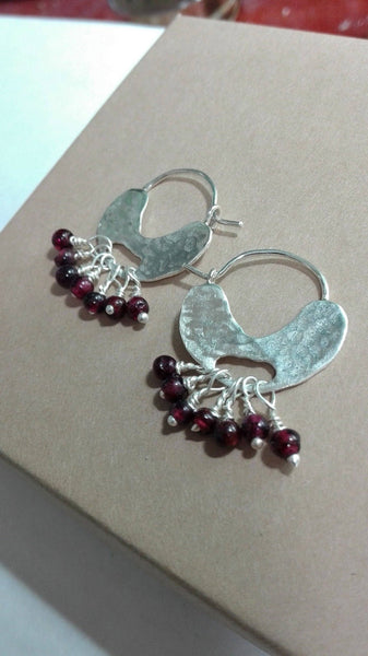 Lovely Silver Garnet Ear Hoops