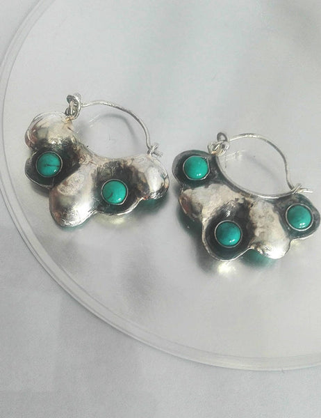 Two Sided Turquoise Hoop Earrings