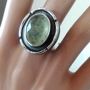 Oval Prehnite Gemstone Silver Ring