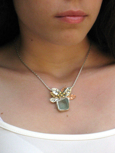 Sea Glass Mixed Metals Pendant Necklace