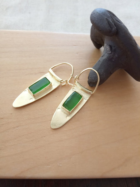 Statement Green Sea Glass Ear Hoops