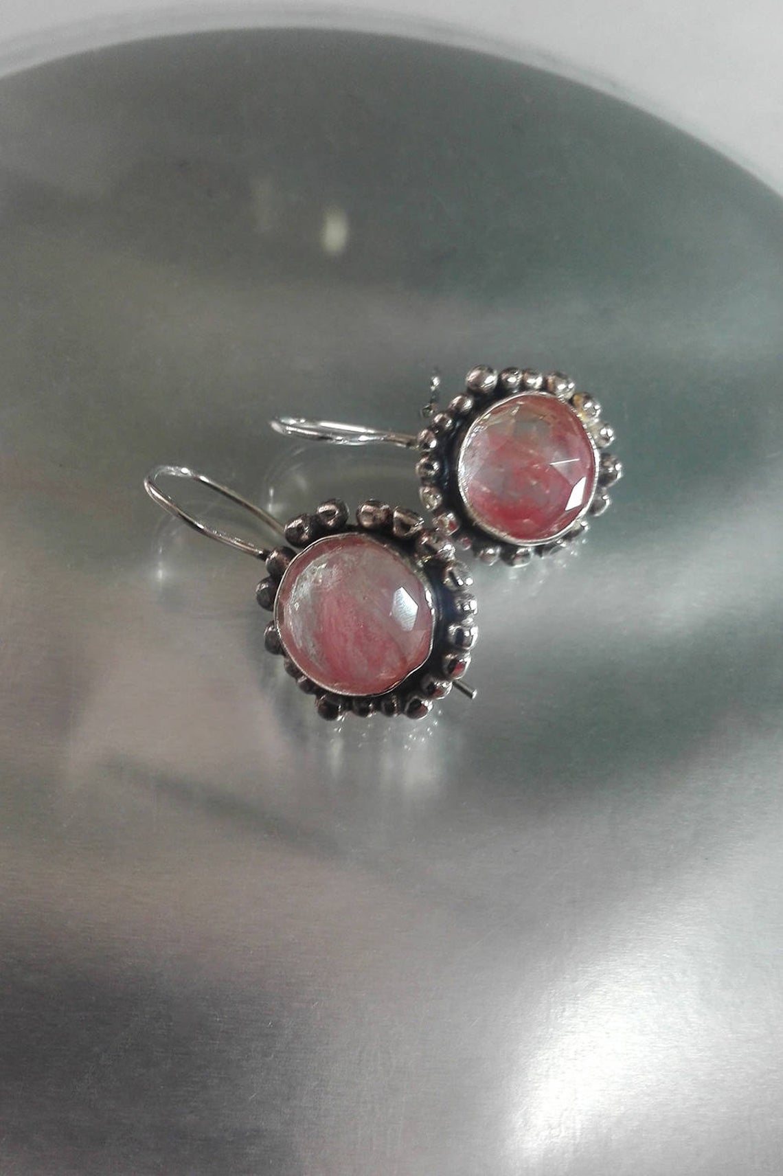 Everyday Round Silver Cherry Quartz Dangles