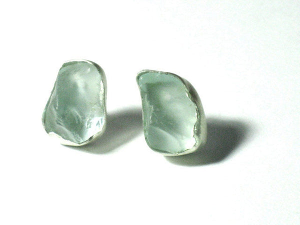 Small Aqua Glass Silver Studs