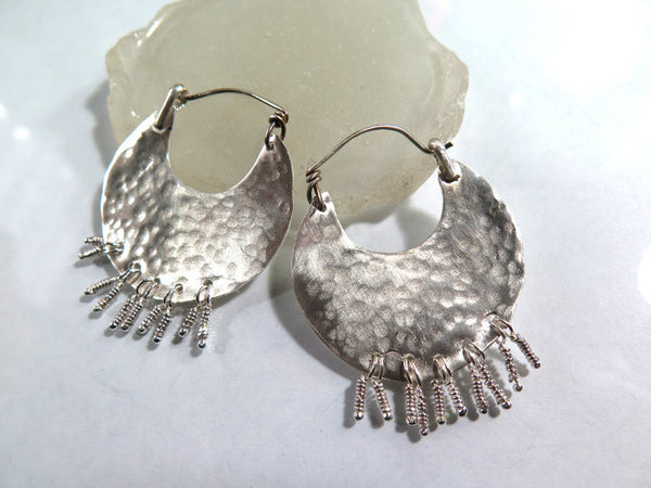 Large Hammered Silver Hoop Earrings