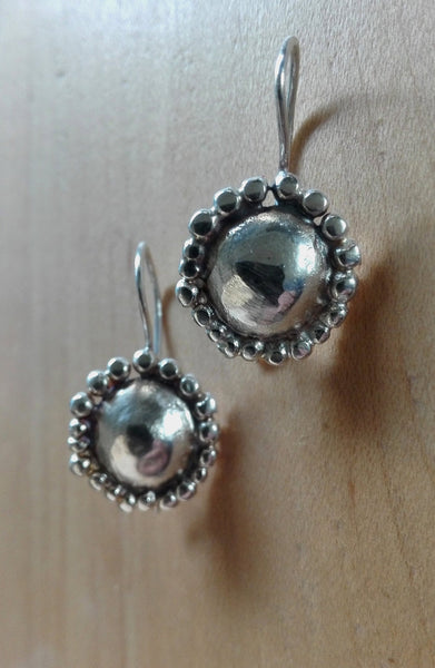 Small Round Dome Silver Earrings