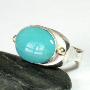 Silver Gold Oval Turquoise Ring