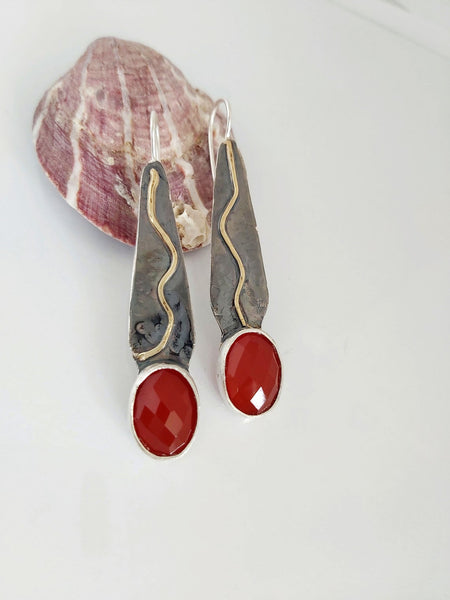 Two Tones Carnelian Dangle Earrings