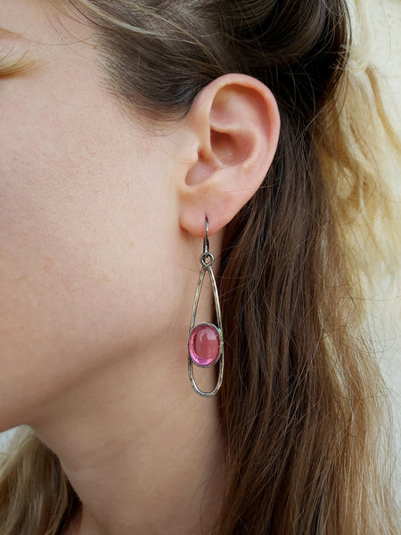 Long Tourmaline Quartz Silver Earrings.