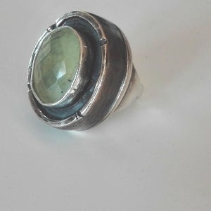 Oval Prehnite Gemstone Silver Ring