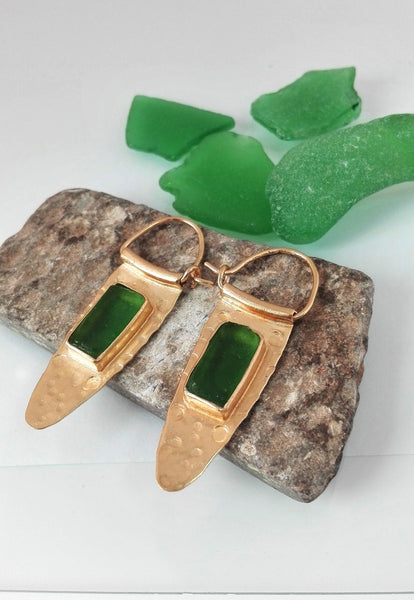 Statement Green Sea Glass Ear Hoops