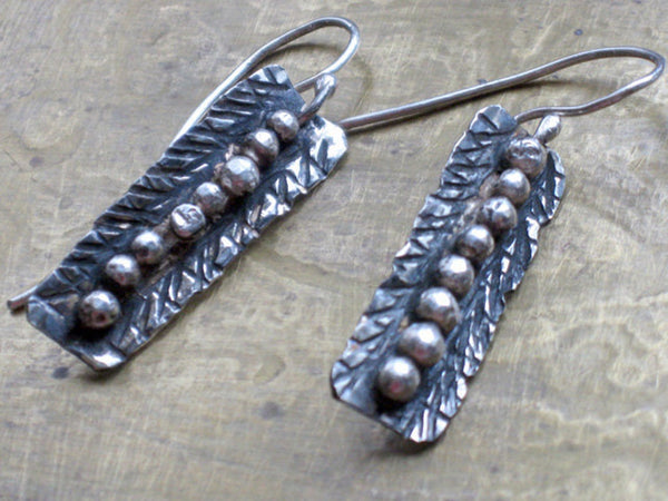 Hammered Rectangle Silver Dangle Earrings