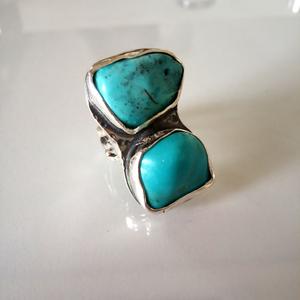 Raw Turquoise Stone  Silver  Ring