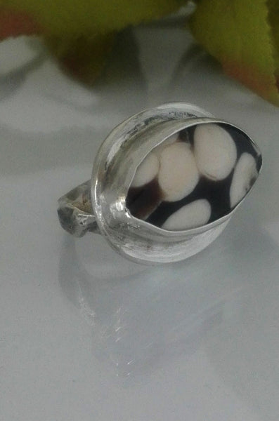 Eye Shaped Peanut Wood Sterling Ring