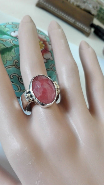 Two Tone Rose Cut Pink Stone Ring