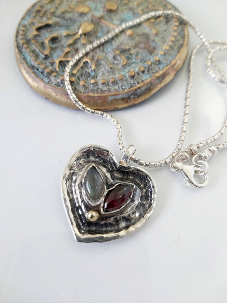 Handmade Silver Stones Heart Necklace