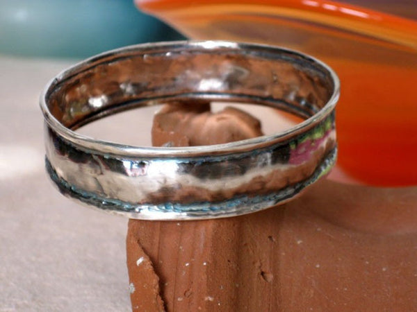 Wide Hammered Silver Bangle Bracelet