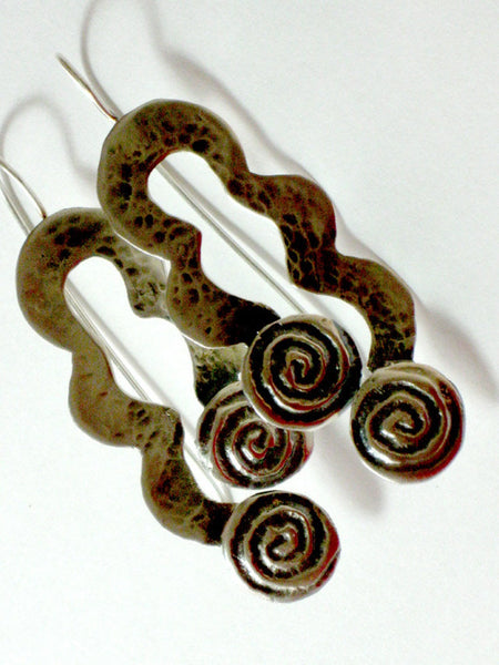 Long Spiral Dangle Sterling Earrings.