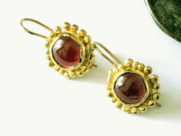 Gold Garnet Dangle Earrings