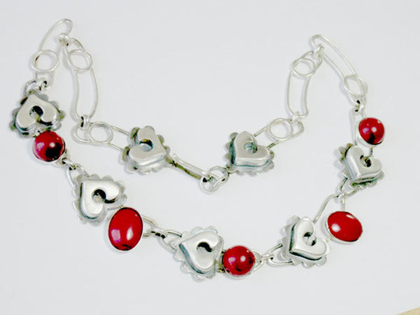 Silver Heart Coral Artisan Necklace