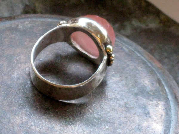 Solid Silver and Gold Pink Stone Ring.