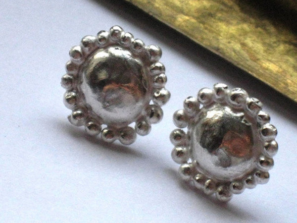 Elegant Silver Dome Ear Studs