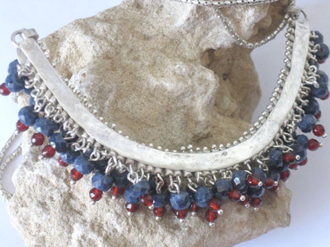 Artisan Silver Sapphire Red Agate Statement Necklace