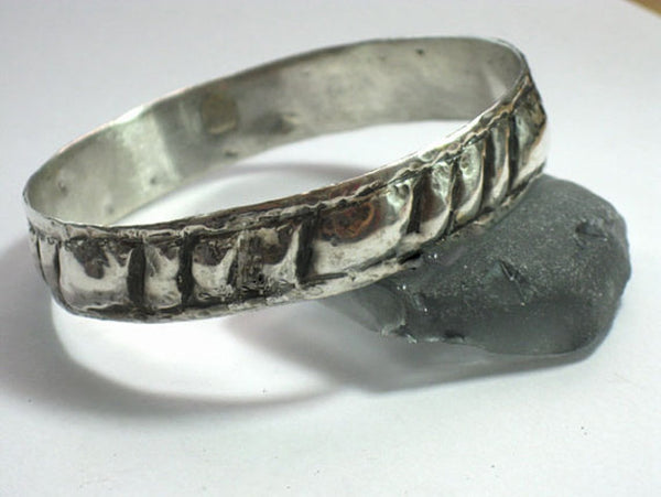 Double Layered Textured Silver Bangle